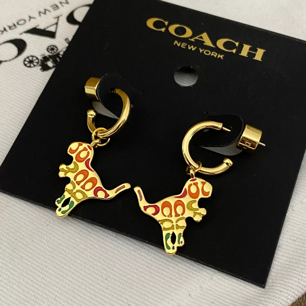 Coach Enamel Inlay Dinosaur Pendant Earrings